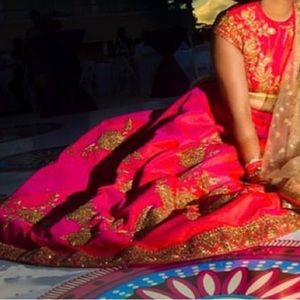 Heavy Coral Pink and Gold Lehenga Indian Dress